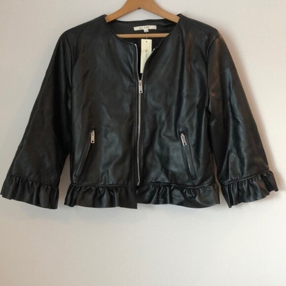 NWT Miami Jacket Size Large Black with Silver Zippers Flare Sleeves Unique - Picture 2 of 13